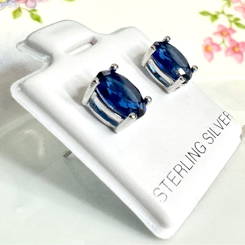 Savlano Blue CZ Sterling Silver Stud Earrings